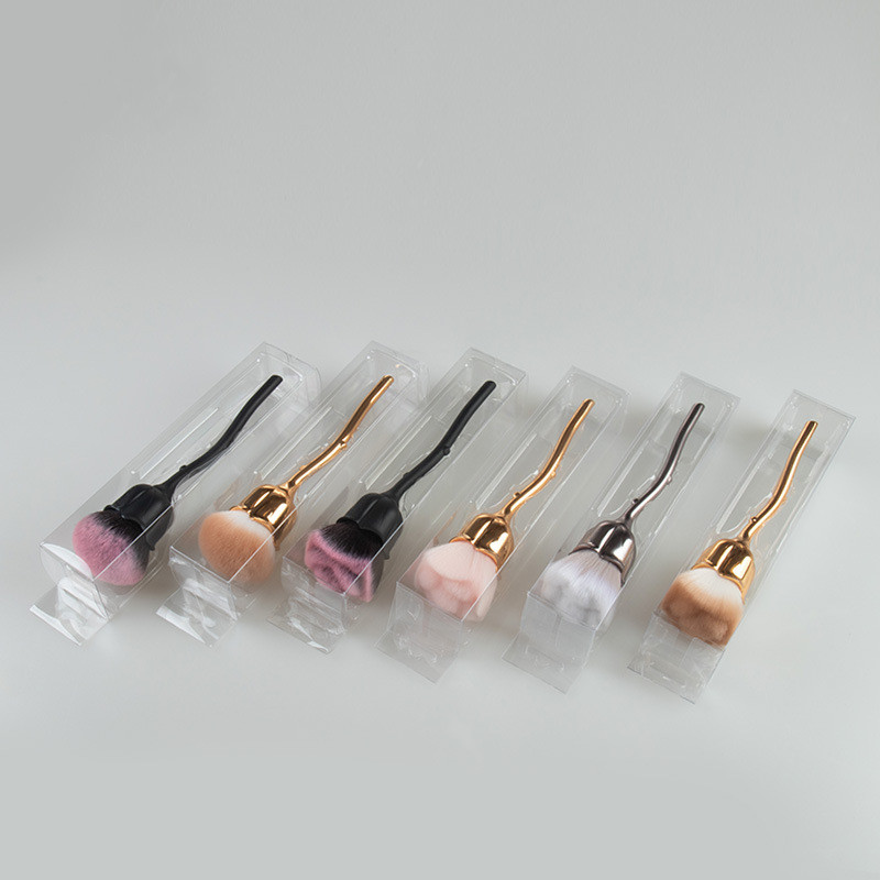 Customized Color Originality Contour Brush Electroplated Handle Loose Powder With Transparent Case Withered Rose Makeup Brush